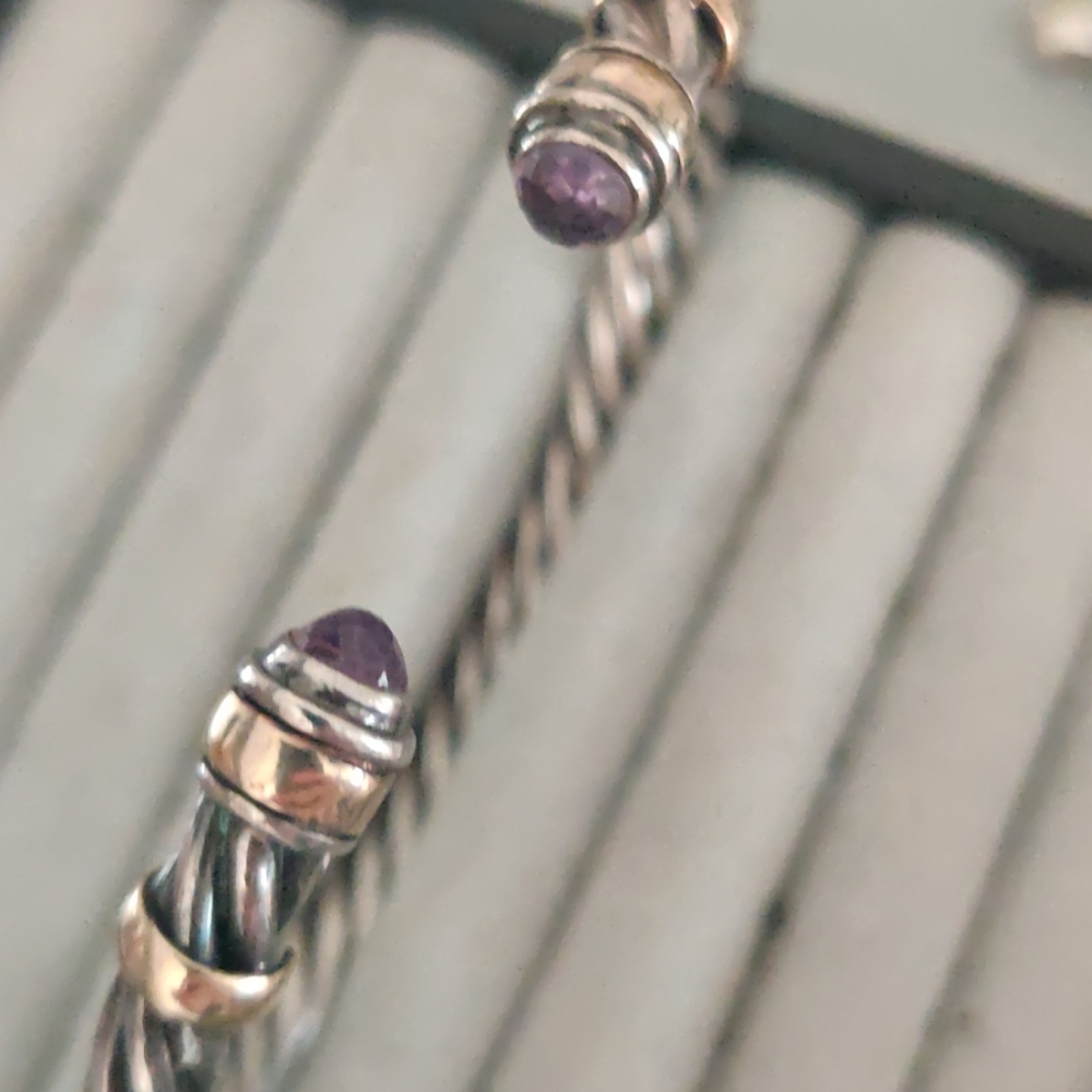 14K and 925 amethyst silver bangle bracelet